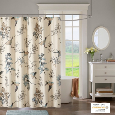 Madison Park Khaki 72x72" Printed Cotton Shower Curtain, , large