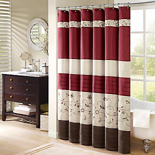 Madison Park Red 54x78" Faux Silk Embroidered Floral Shower Curtain, , rollover