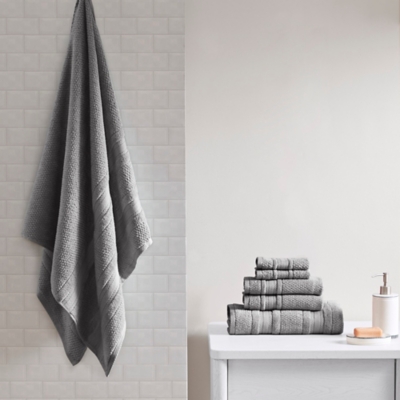 Madison Park Essentials Dark Gray Super Soft 6 Piece Antimicrobial Cotton Towel Set, Dark Gray, large