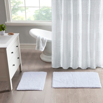 Madison Park Signature White 100% Cotton Solid Tufted 2 Piece Bath Rug Set, White, rollover