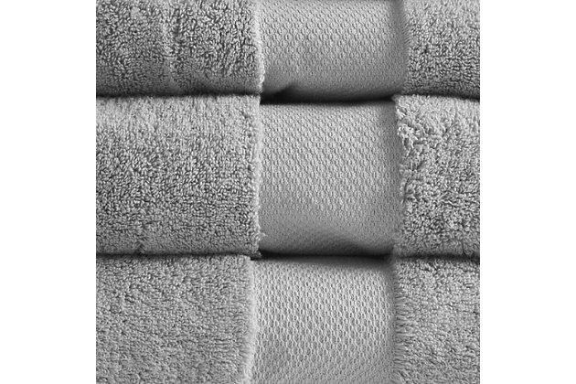 Elevate your bathroom decor with the Madison Park Signature 6-piece towel set. This luxurious set is made from highly absorbent 100% premium Turkish cotton for an incredibly soft and plush look and feel. Thick, generously sized and machine washable for easy care, these towels transform your bathroom into a relaxing, spa-like retreat.Includes 2 bath towels, 2 hand towels and 2 washcloths | Made of 100% Turkish cotton | Over 600gsm weight | Oeko-Tex Certified, includes no harmful substances or chemicals | Machine washable | Imported
