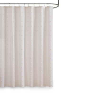 Urban Habitat Ivory 70x72" Brooklyn Cotton Jacquard Pom Pom Shower Curtain, Ivory, large