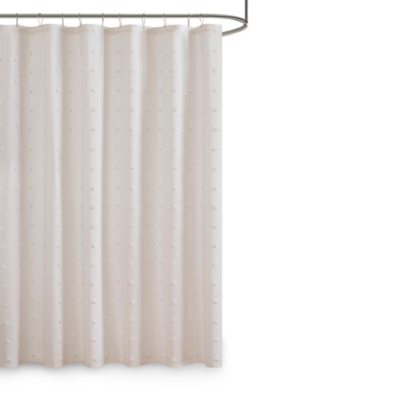 Urban Habitat Ivory 70x72" Brooklyn Cotton Jacquard Pom Pom Shower Curtain, Ivory, large