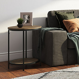 Simpli Home Jenna Round Side Table, Warm Gray, rollover