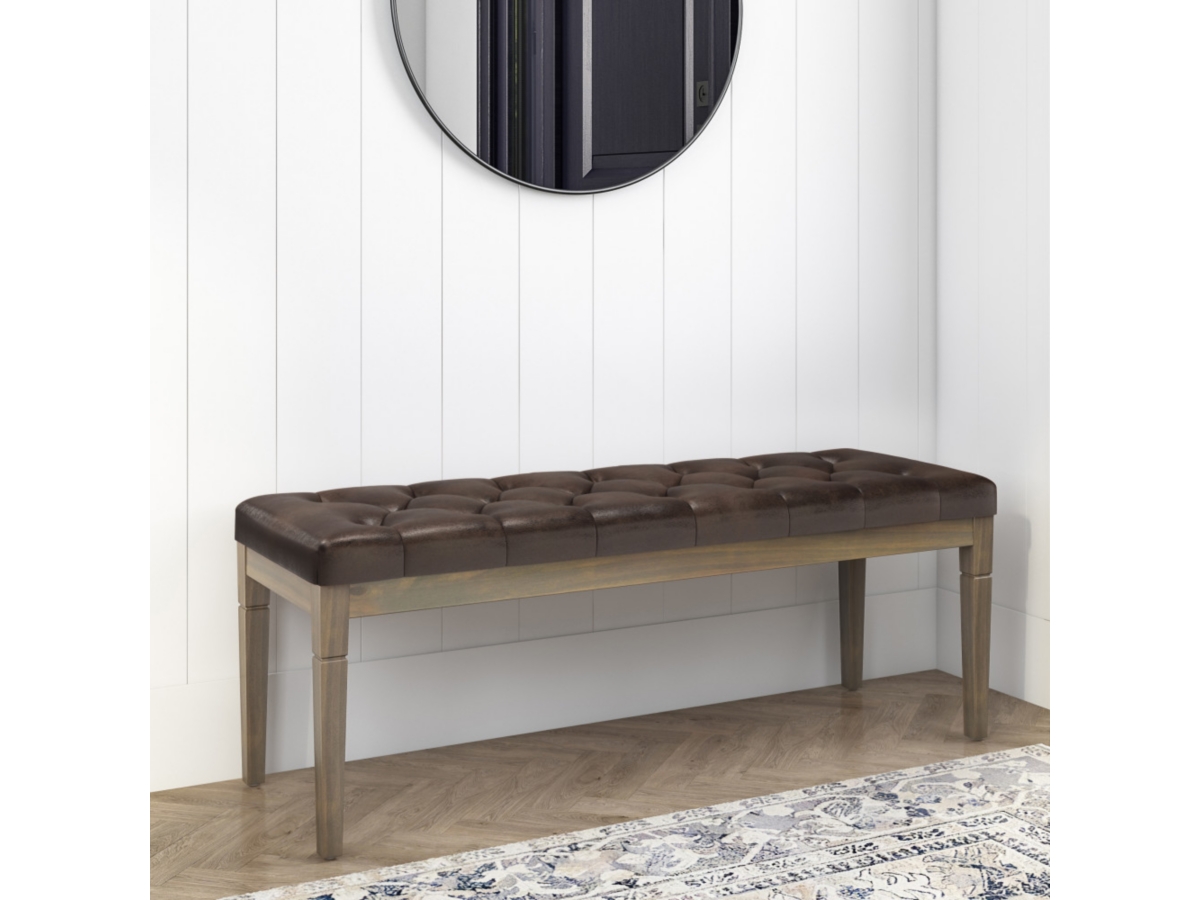 Simpli Home Waverly Tufted Ottoman Bench, Distressed Brown, large