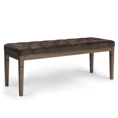 Simpli Home Waverly Tufted Ottoman Bench, Distressed Brown, large
