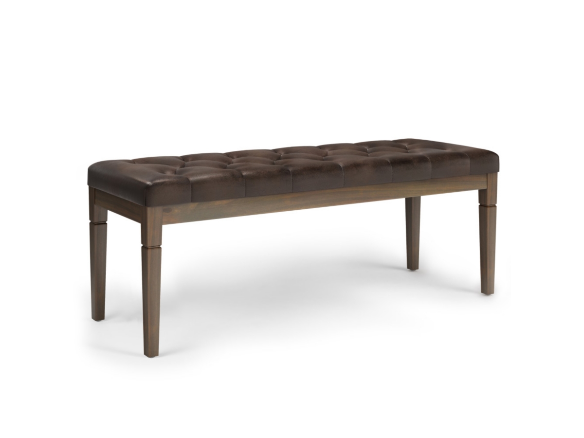 Simpli Home Waverly Tufted Ottoman Bench, Distressed Brown, large