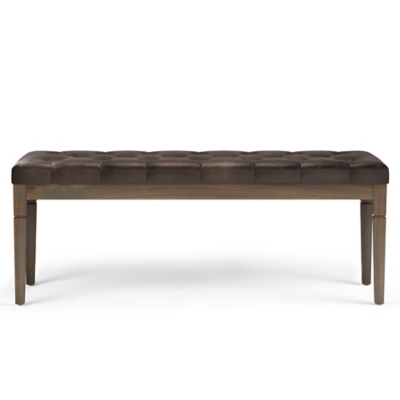 Simpli Home Waverly Tufted Ottoman Bench, Distressed Brown, large