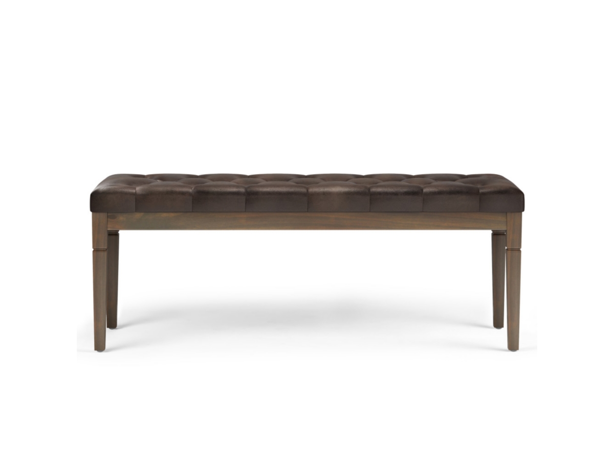 Simpli Home Waverly Tufted Ottoman Bench, Distressed Brown, large