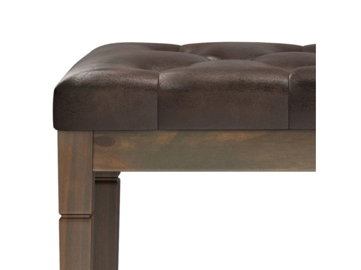 Simpli Home Waverly Tufted Ottoman Bench, Distressed Brown, large