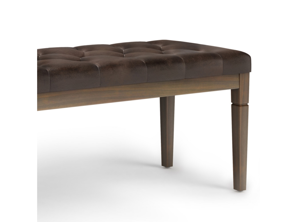 Simpli Home Waverly Tufted Ottoman Bench, Distressed Brown, large
