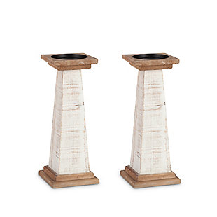 The Gerson Company Wood Pillar Candle Holders (Set of 2), , large