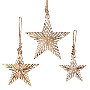The Gerson Company Hanging Engraved Mango Wood Stars (Set of 3), , large