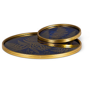 The Gerson Company Blue and Gold Glass Trays with Fern Accents (Set of 2), , large