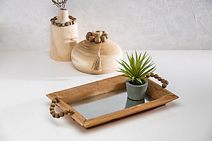 The Gerson Company Wood and Metal Trays with Wood Bead Handles (Set of 2), , rollover
