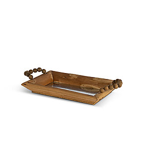 This set of two wood and metal trays with beaded handles is the perfect addition to any home decor. With their bohemian style, these trays are tasteful and elegant. They're large enough to display separately or together as a pair.Set of 2 trays with handles | Made of wood with metal base | For decorative purposes only | Spot or wipe clean