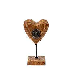 The Gerson Company Carved Wood and Metal Small Heart with Key, , large