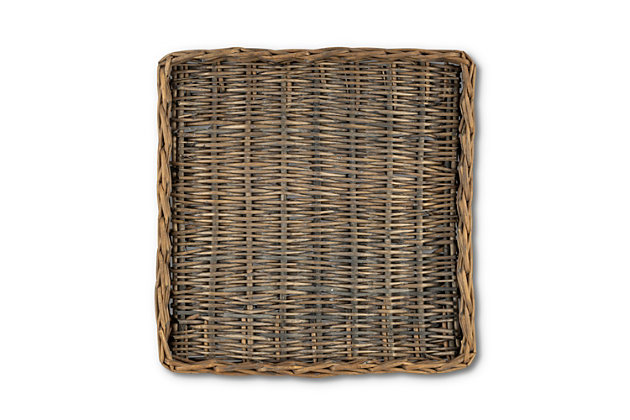 This set of three square willow trays is the perfect addition to any home decor setting. Made of woven willow fibers, they're durable, yet made of sustainable materials that are eco-friendly. These trays are perfect to display together as a set or separately throughout your house. Not food safe.Set of 3 woven willow rattan fiber trays | Perfect to display as a set or separately | Not food safe | Spot or wipe clean