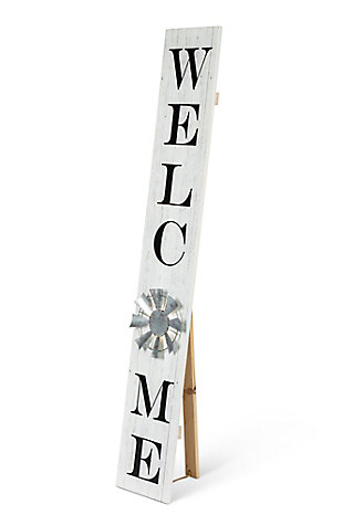 The Gerson Company White Wood Welcome Porch Sign with LED Light, , large