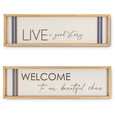 The Gerson Company Set Of Two 11.75-in L Wood And Linen Inspirational Wall Art, , rollover