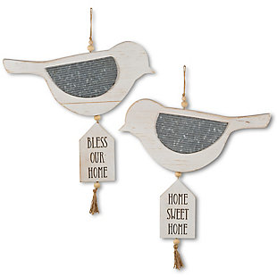 The Gerson Company Set Of 2 16.13-in H White Wood And Metal Hanging Bird Wall Decor, , rollover