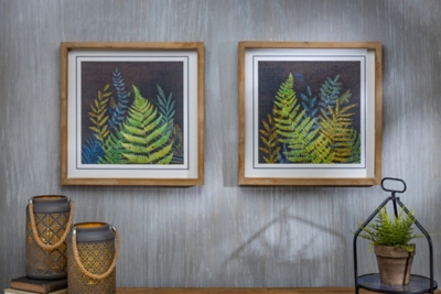 The Gerson Company Set Of Two 15.75-in H Night Fern Wall Art In Wooden Frames, , rollover