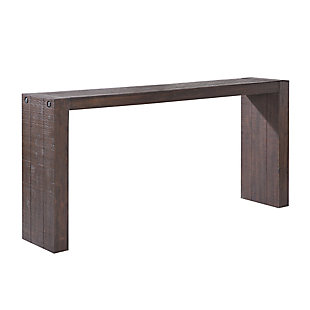 The Monterey Console Table is the perfect addition to any room. This multifunctional piece can be used as a console for decor, a serving space during parties, or as the perfect dining bar when paired with counter stools. This table features a tobago wood finish and wire-brushed distressing to highlight the natural variations of the wood.Made with wood | Tobago finish | Wire-brushed distressing | Assembly required