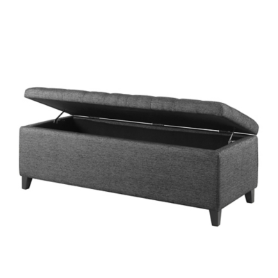 Wide shot of the storage bench showing top storage with lid lifted