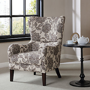 The Madison Park Arianna Swoop Wing Chair offers a unique style and comfort to elevate your home decor. This chic transitional accent chair features a high wing-style back and a comfortable loose seat. Rounded arms help highlight the charming silhouette, while piping details around the edge add dimension. Simple and clean in design, this chair provides a fashionable update to your living room decor. Made with wood | Legs with espresso-hued finish | Polyester upholstery | High-density foam filling | Loose seat cushion | Wingback | Round arm | Piping around edge  | Assembly required