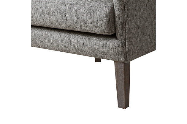 The Madison Park Arianna Swoop Wing Chair offers a unique style and comfort to elevate your home decor. This chic transitional accent chair features a high wing-style back and a comfortable loose seat. Rounded arms help highlight the charming silhouette, while piping details around the edge add dimension. Simple and clean in design, this chair provides a fashionable update to your living room decor. Made with wood | Legs with reclaimed gray finish | Polyester upholstery | High-density foam filling | Loose seat cushion | Wingback | Round arm | Piping around edge  | Assembly required