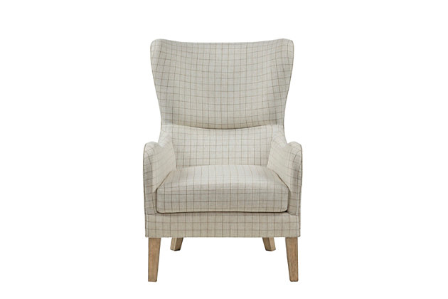 The Madison Park Arianna Swoop Wing Chair offers a unique style and comfort to elevate your home decor. This chic transitional accent chair features a high wing-style back and a comfortable loose seat. Rounded arms help highlight the charming silhouette, while piping details around the edge add dimension. Simple and clean in design, this chair provides a fashionable update to your living room decor. Made with wood | Legs with reclaimed biscuit finish | Polyester upholstery | Foam filling | Loose seat cushion | Wingback | Round arm | Piping around edge  | Assembly required