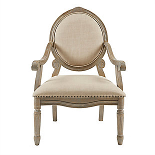Discover sophistication in the Brentwood Armchair, a modernized update to a classic traditional design. The wonderful mix of a linen-look fabric combined with a reclaimed natural finish and nailhead trim gives this chair definite modern appeal. Made with wood | Reclaimed natural finish | Polyester upholstery | High-density foam filling | Hand-carved frame | Bronze-tone nailhead trim | Assembly required