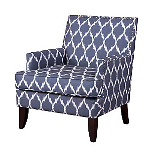The track arm Colton Club Chair is sure to impress with its sleek contemporary lines, exposed wood legs and nailhead trim. It provides a charming new spin on the classic living room, making it a must-have for modern homemakers.Made with wood | Legs with espresso-hued finish | Polyester/linen upholstery | High-density foam filling | Silvertone nailhead trim | Tight back, loose seat | Assembly required