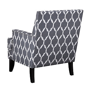 The track arm Colton Club Chair is sure to impress with its sleek contemporary lines, exposed wood legs and nailhead trim. It provides a charming new spin on the classic living room, making it a must-have for modern homemakers.Made with wood | Legs with black finish | Polyester/linen upholstery | High-density foam filling | Silvertone nailhead trim | Tight back, loose seat | Assembly required