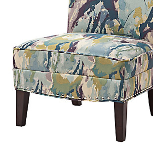 The Hayden Slipper Accent Chair is the perfect marriage of convenience and comfort. With its gracefully shaped back and armless styling, combined with an on-trend watercolor print, it will be a stunning accent piece in your room.Made with wood | Legs with espresso-hued finish | Polyester upholstery | High-density foam filling | Silvertone nailhead trim | Tight back, attached seat | Assembly required