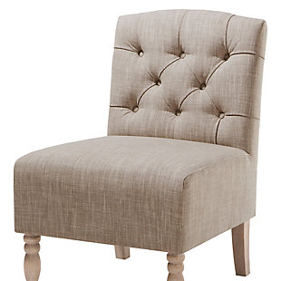 The Lola Tufted Armless Chair has a delightfully cozy vintage appeal. Classic button tufting, an armless design and turned legs marry to create this timelessly chic look.Made with wood | Legs with reclaimed natural finish | Polyester upholstery | High-density foam filling | Hand-carved spooled legs | Button tufting | Assembly required