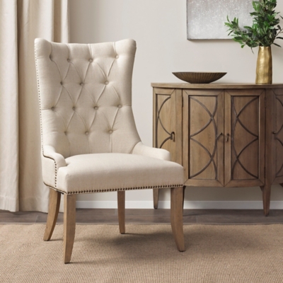 Santos Button Tufted Captain Accent Chair, Cream