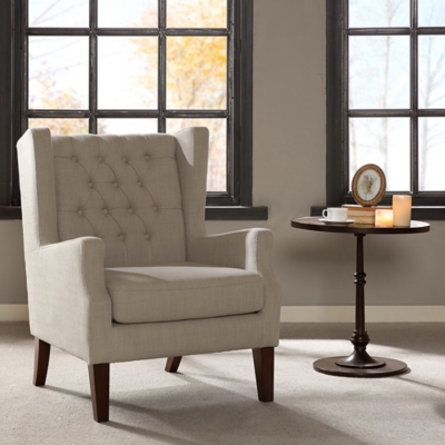 Lyle Button Tufted Wing Chair, Linen