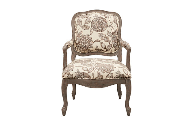 The Monroe Camel Back Chair pays attention to fine detailing like no other. Carefully proportioned, its ornate hand carving on the exposed wood has a polished and poised look that elevates your home instantly.Made with wood | Reclaimed gray finish | Polyester upholstery | High-density foam filling | Hand-carved details | Pillowtop arms | Assembly required