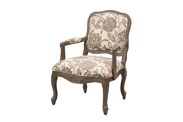 The Monroe Camel Back Chair pays attention to fine detailing like no other. Carey proportioned, its ornate hand carving on the exposed wood has a polished and poised look that elevates your home instantly.Made with wood | Reclaimed gray finish | Polyester upholstery | High-density foam filling | Hand-carved details | Pillowtop arms | Assembly required