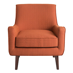 With its mid-century inspired curves, the Oxford Accent Chair can add a soft contrast to a clean-lined, contemporary room. Add a pop of color and superior comfort to your space with ease.Made with wood | Legs with espresso-hued finish | Polyester upholstery | High-density foam filling | Tight back, loose seat | Assembly required