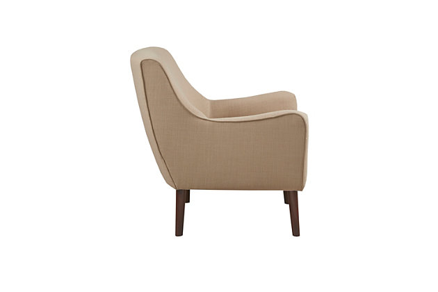 With its mid-century inspired curves, the Oxford Accent Chair can add a soft contrast to a clean-lined, contemporary room. Add a pop of color and superior comfort to your space with ease.Made with wood | Legs with espresso-hued finish | Polyester/linen upholstery | Foam filling | Assembly required