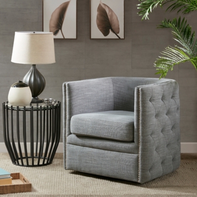 Milton Tufted Barrel Swivel Chair, Slate