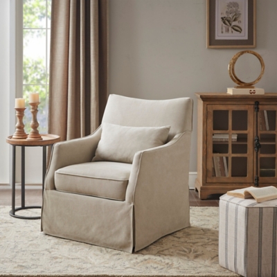 Martha Stewart London Swivel Chair, Beige, rollover