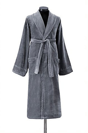 Classic Turkish Towels Hooded Terry Gray Hotel Bathrobe, Gray, rollover