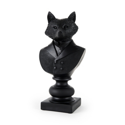 Mercana Black Painted Resin Fox in a Suit Bust, , large