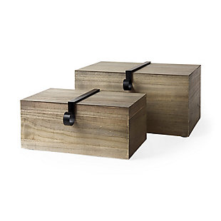 Mercana Light Brown Wood with Metal Detail Boxes (Set of 2), , rollover
