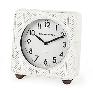 Mercana Rustic White Iron Rounded Square Table Clock, , large