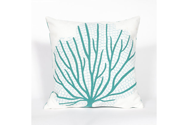 This indoor-outdoor pillow beckons you to add a splash of coastal cool ease anywhere you please. Designed by famed textile artist Liora Manne, it turns low-maintenance living into an art form.Polyester cover | Handmade | Polyester insert | Zipper closure | Uv-stabilized for indoor/outdoor use | Imported | Sponge spot clean; hand wash