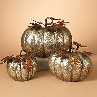 Fall Sized Hammered Metal Pumpkins (set Of 3), , rollover